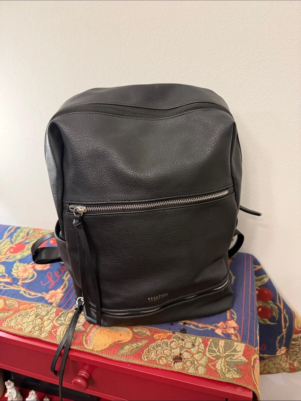 Kenneth Cole Reaction Black Vegan Leather Backpack with Front Zip